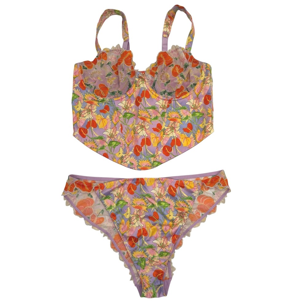 NWT Savage X Fenty Mutha Nature Purple Prism 2-Piece Bustier & Panty Set 1X